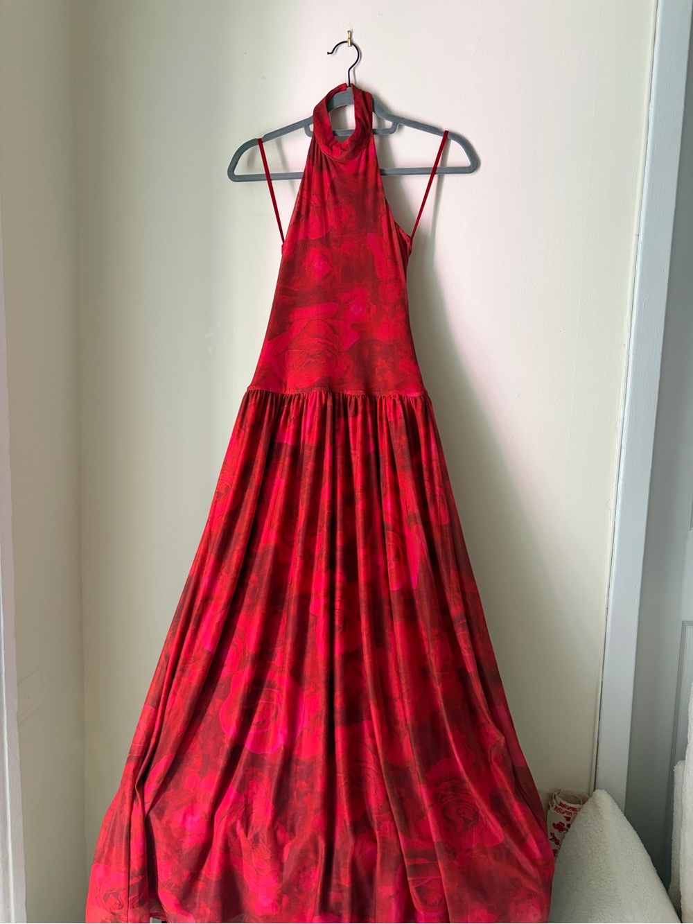 Red Halter Maxi Dress - Elegant Floral Print